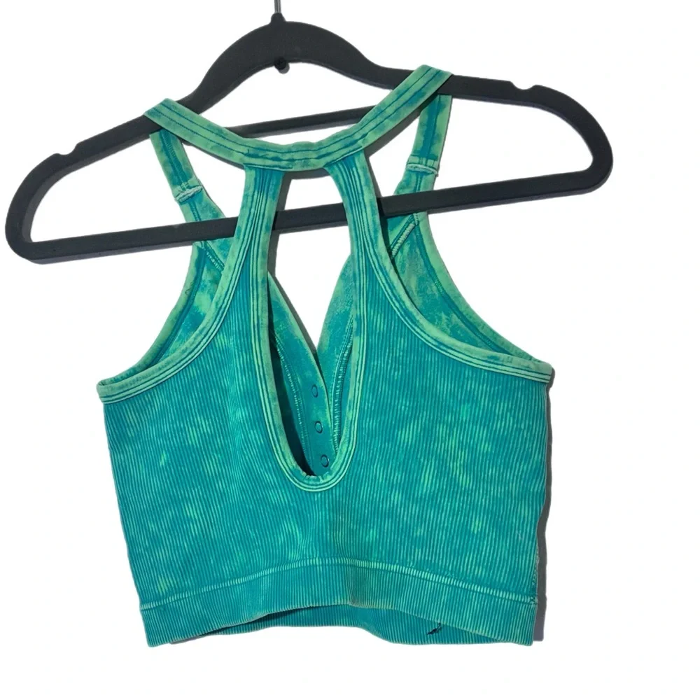 Green Ribbed Women's Tank Top bralette with pads - Picture 3 of 7